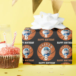 Basketball Ball Kids Happy Birthday Age Photo Wrapping Paper