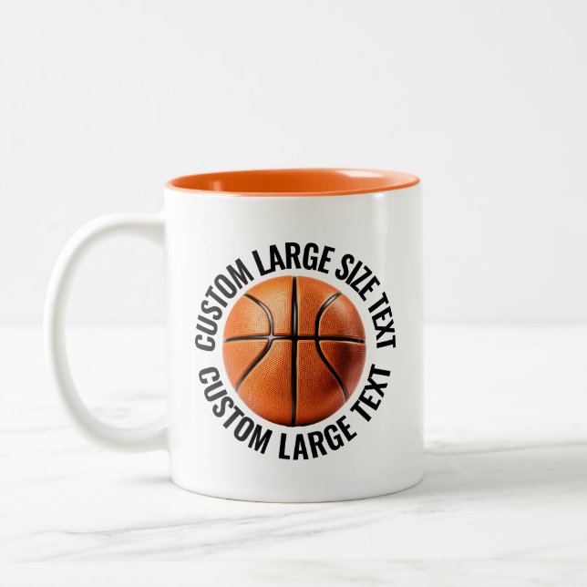 Basketball Ball & Large Text ORANGE 11oz Custom Two-Tone Coffee Mug (Left)