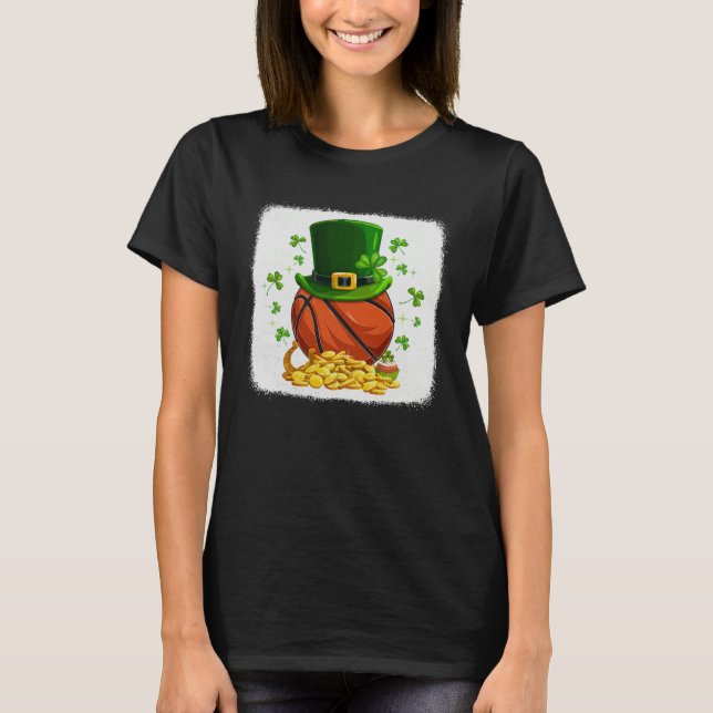 Basketball Ball Leprechaun Hat Shamrock Irish St P T-Shirt (Front)