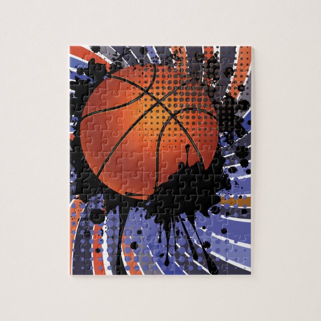 Basketball Ball on Rays Background 2 Jigsaw Puzzle (Vertical)
