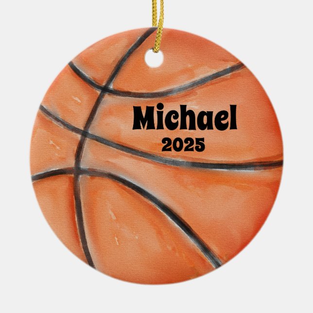Basketball Ball Ornament, Ornament, Kids Sports Ceramic Ornament (Front)