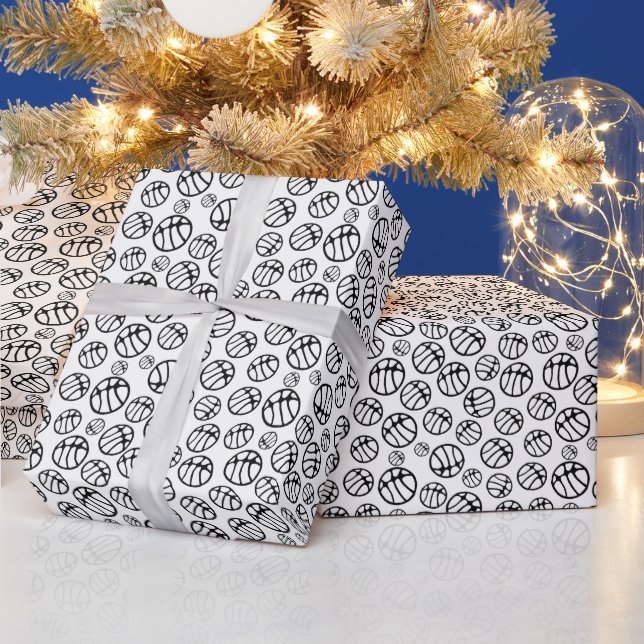Basketball Ball Pattern Black and White  Wrapping Paper (Holidays)
