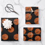Basketball Ball Pattern Kids Name Birthday  Wrapping Paper Sheet<br><div class="desc">Basketball Ball Pattern Kids Name Birthday Wrapping Paper Sheets. Basketball ball pattern on a black background. Personalise with your name or erase the text.</div>
