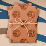 Basketball Ball Pattern Kids Name Birthday  Wrapping Paper Sheet<br><div class="desc">Basketball Ball Pattern Kids Name Birthday Wrapping Paper Sheets. Basketball ball pattern with custom name on an orange background. Personalise with your name or erase the text.</div>