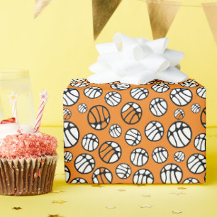 Basketball Ball Pattern Orange Name Wrapping Paper