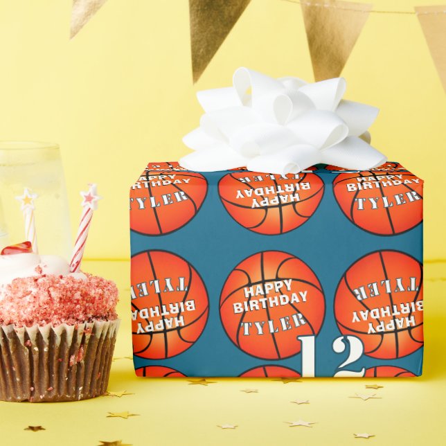 Basketball Ball Photo Happy Birthday Wrapping Paper (Birthday Party)