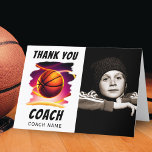 Basketball Ball Photo Thank you Coach Card<br><div class="desc">Basketball Ball Photo Thank you Coach Card. Express your gratitude to your basketball coach with this sleek and modern thank-you card. The front features a vivid basketball ball graphic that pops against a clean white background. Inside, you can write a heartfelt message for your coach. This card is the perfect...</div>