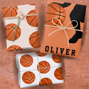 Basketball Ball Player Kids Name Birthday Wrapping Paper Sheet