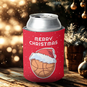 Basketball Ball Red Santa Hat Merry Christmas Can Cooler