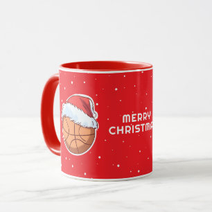 Basketball Ball Red Santa Hat Merry Christmas  Mug