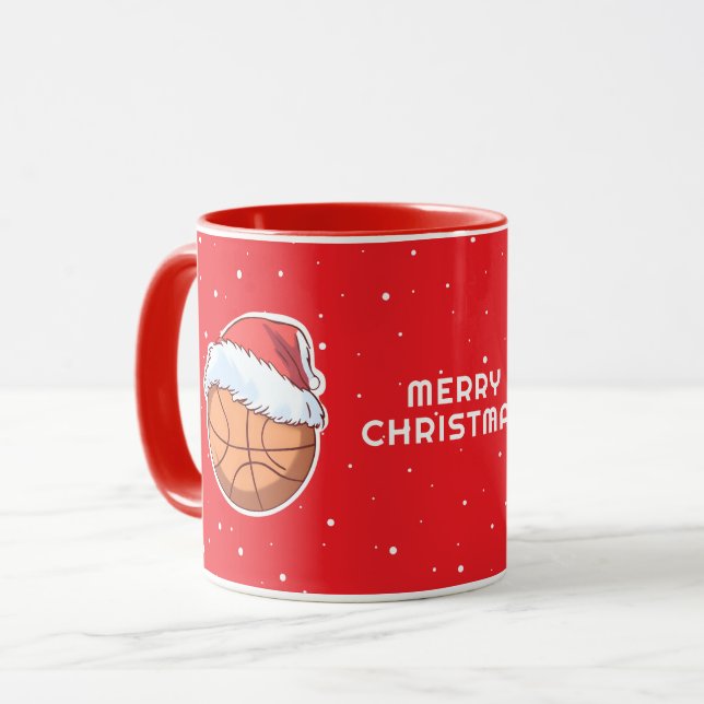 Basketball Ball Red Santa Hat Merry Christmas  Mug (Front Left)