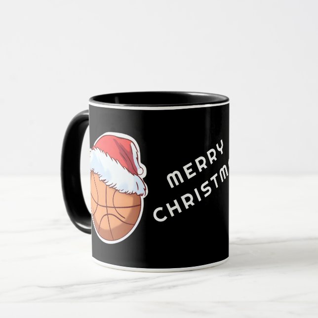 Basketball Ball Red Santa Hat Merry Christmas  Mug (Front Left)