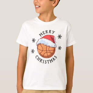 Basketball Ball Red Santa Hat Snowflake Christmas T-Shirt