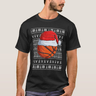 Basketball Ball Santa Hat Christmas Funny Ball San T-Shirt