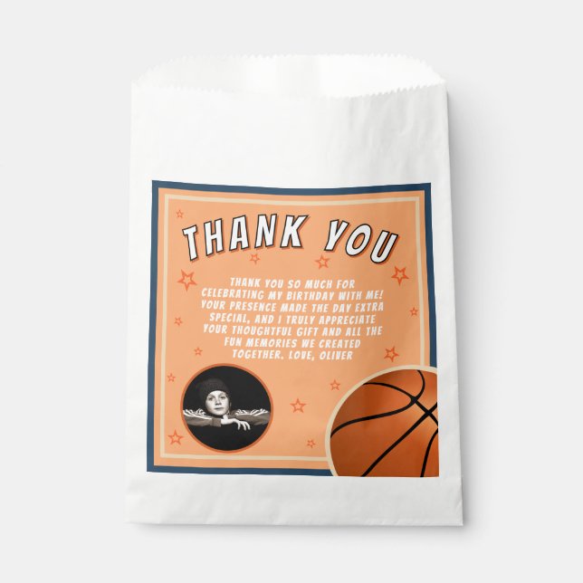 Basketball Ball Sports Birthday Photo Favour Bag (Front)