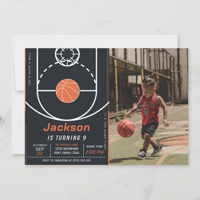 Basketball Ball Sports Birthday Photo Invitation (Front)