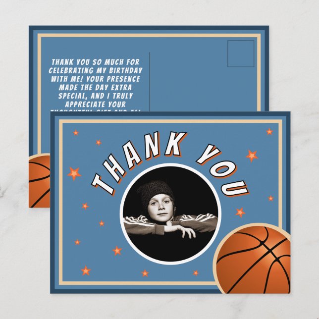 Basketball Ball Sports Birthday Photo Thank you Postcard (Front/Back)