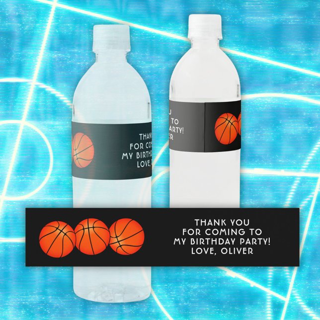 Basketball Ball Sports Birthday Thank you Water Bottle Label (Creator Uploaded)
