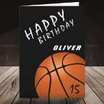 Basketball Ball Sports Black Boys Happy Birthday  Card<br><div class="desc">Basketball Ball Sports Black Boys Happy Birthday Card. Modern basketball birthday card for anyone who loves basketball. Personalise with your name and age on the ball.</div>