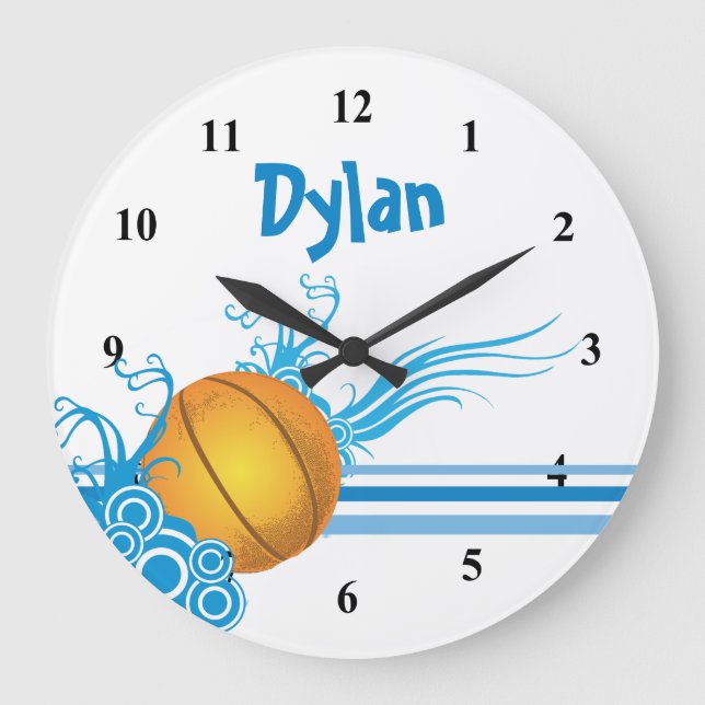 Basketball Ball Sports Game Personalised Name Large Clock (Front)