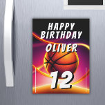 Basketball Ball Sports Happy Birthday Card<br><div class="desc">Basketball Ball Hoop it up Sports Happy Birthday Magnet Card. This modern design has the text "Happy birthday",  a custom name,  age and a basketball ball on a vivid and vibrant background. The basketball theme makes it perfect for a basketball fan's birthday. Personalise with your name and age.</div>