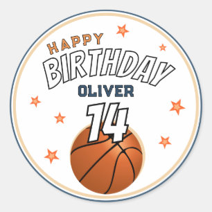 Basketball Ball Sports Happy Birthday  Classic Round Sticker