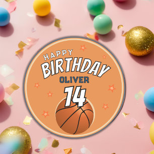 Basketball Ball Sports Happy Birthday  Classic Round Sticker