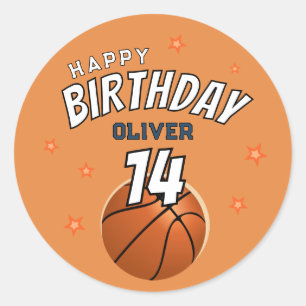 Basketball Ball Sports Happy Birthday  Classic Round Sticker