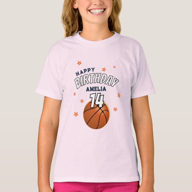 Basketball Ball Sports Happy Birthday Girl T-Shirt (Front)