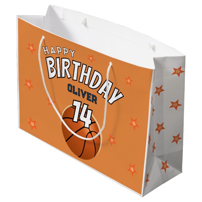 Basketball Ball Sports Happy Birthday Party Large Gift Bag (Back Angled)