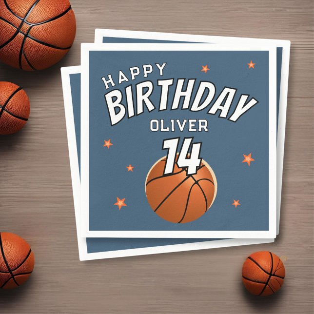 Basketball Ball Sports Happy Birthday Party Napkin (Creator Uploaded)