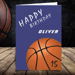 Basketball Ball Sports Modern Happy Birthday Card<br><div class="desc">Basketball Ball Sports Pattern Modern Happy Birthday Card. Modern basketball birthday card for anyone who loves basketball. Basketball ball on the dark purple colour. Personalise with your name and age on the ball.</div>