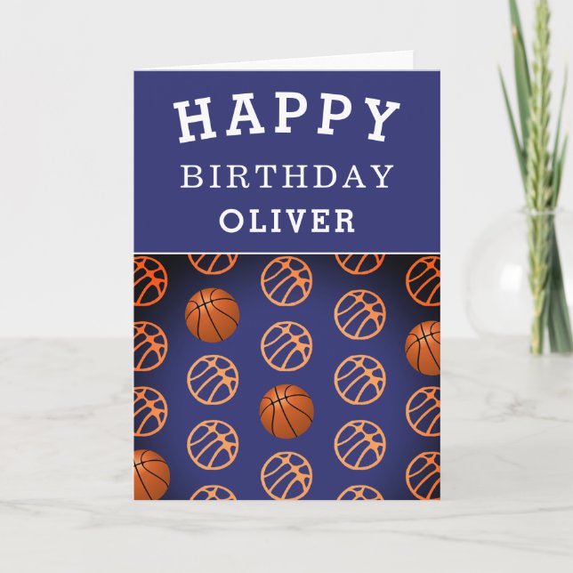 Basketball Ball Sports Pattern Happy Birthday Kid Card (Front)