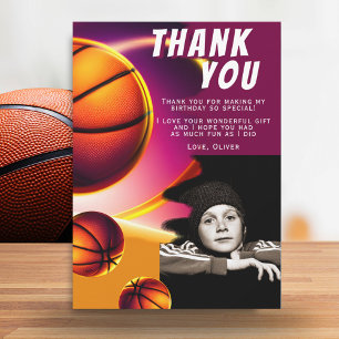 Basketball Ball Sports Photo Birthday Thank You Card