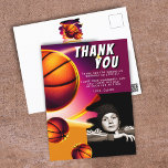 Basketball Ball Sports Photo Birthday Thank You  Postcard<br><div class="desc">Basketball Ball Sports Photo Birthday Thank You Postcard. This modern design has a basketball ball on a vivid and vibrant background. The basketball theme makes it perfect for a basketball fan's birthday. Add your photo and personalise the text.</div>