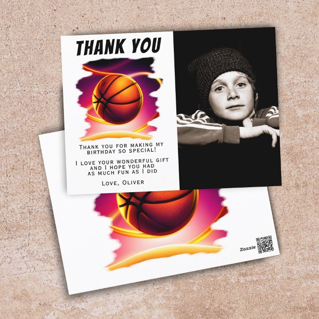 Basketball Ball Sports Photo Birthday Thank You  Postcard (Creator Uploaded)