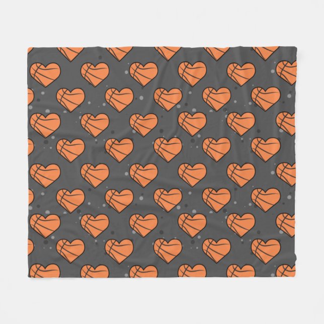 Basketball Ball Texture In Heart Shape - Pattern Fleece Blanket (Front (Horizontal))