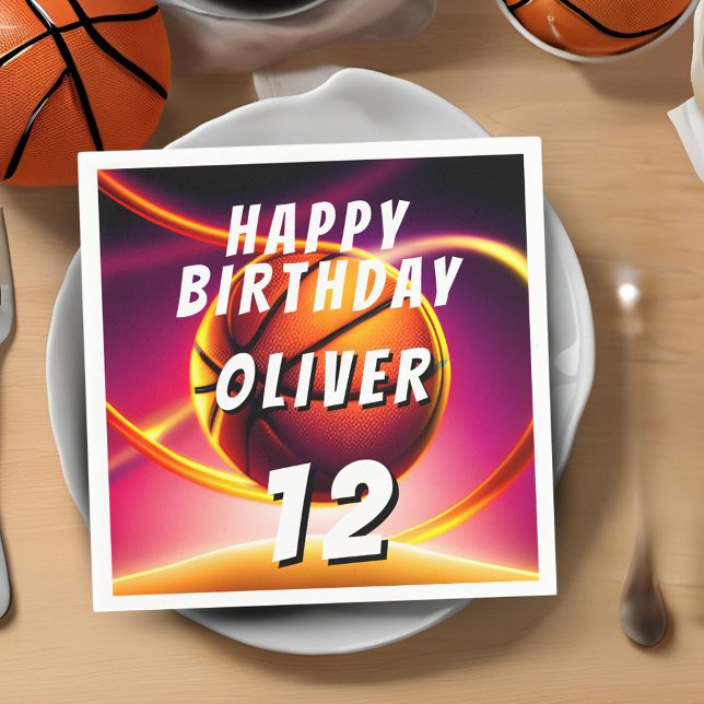 Basketball Ball Vivid Sports Happy Birthday  Napkin (Creator Uploaded)