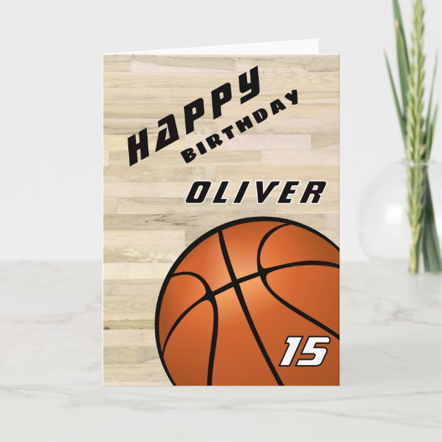 Basketball Ball Wood Floor Sports Happy Birthday Card (Front)