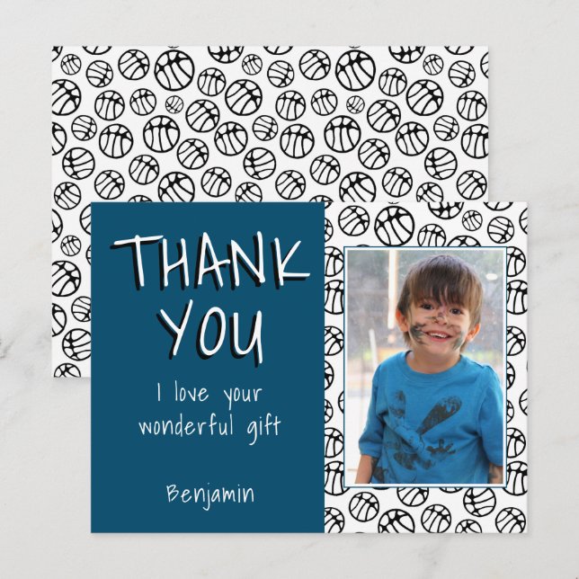 Basketball Balls Blue Boy Photo Thank you Birthday Postcard (Front/Back)