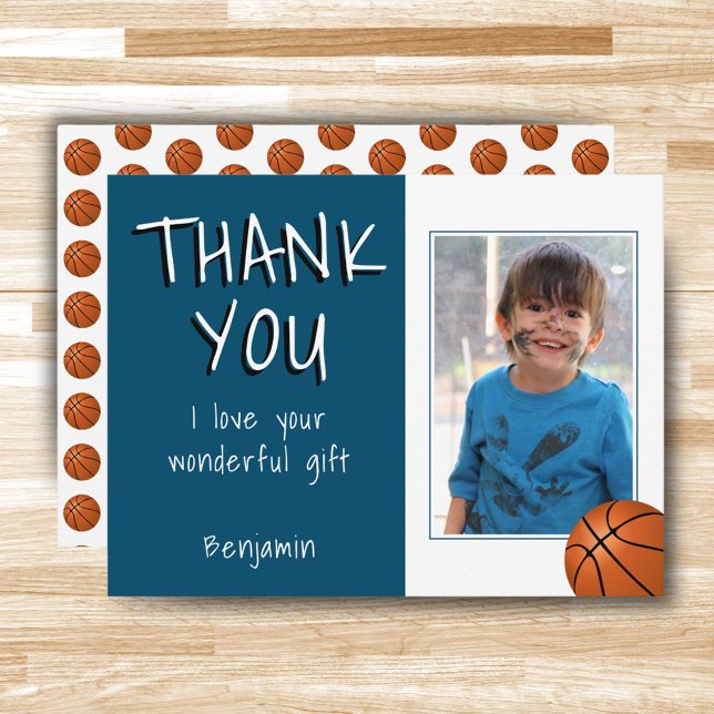 Basketball Balls Blue Boy Photo Thank you Birthday Postcard (Creator Uploaded)