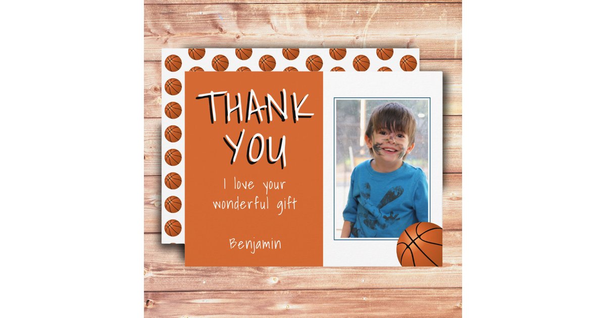 Basketball Balls Boy Photo Thank you Birthday Postcard | Zazzle
