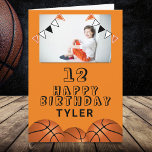 Basketball Balls Flags Kids Photo Birthday Card<br><div class="desc">Basketball Balls Flags Kids Photo Birthday Card. The design has basketball balls and birthday party bunting flags in orange,  black and white colours. Add your photo and personalise it with your name,  age and text and make your own birthday card. Great for boys and girls who love basketball.</div>