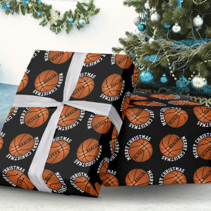 Basketball Balls Kids Name Black Christmas Wrapping Paper