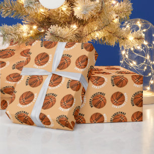 Basketball Balls Kids Name Orange Christmas  Wrapping Paper