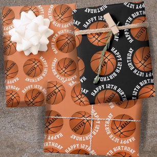 Basketball Balls Kids Name Sports Happy Birthday  Wrapping Paper Sheet