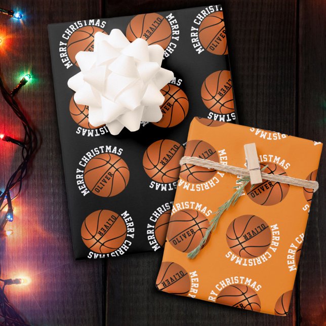 Basketball Balls Kids Name Sports Merry Christmas  Wrapping Paper Sheet (Creator Uploaded)