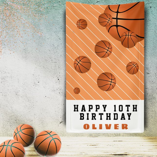 Basketball Balls Orange Kids Birthday Party Banner (Creator Uploaded)