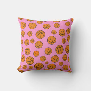 Basketball Balls Pattern on Pink Background Cushion
