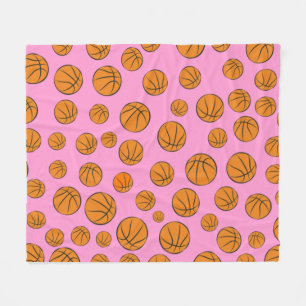 Basketball Balls Pattern on Pink Background Fleece Blanket